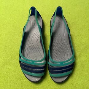 Crocs Isabella Huarache Blue Turquoise Flat Sandals Womens Size 9 Strappy